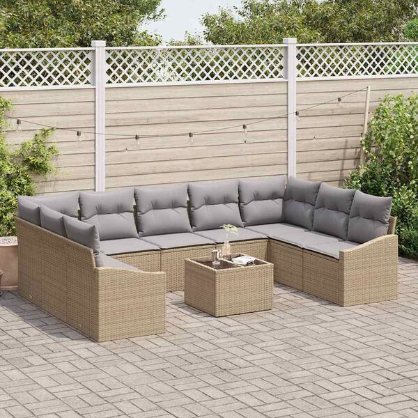 vidaXL Sofa Set mit Kissen 10 pcs Beige Poly Rattan