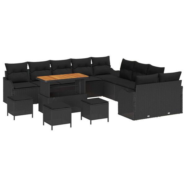 vidaXL Garten-Sofa-Set mit Kissen mit Speicher 14 pcs Schwarz