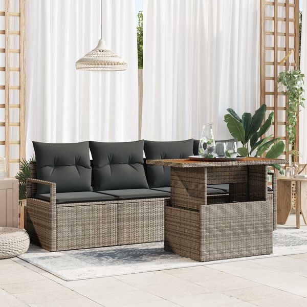 vidaXL Garten-Sofa-Set mit Speicher 5 pcs Grau Poly Rattan