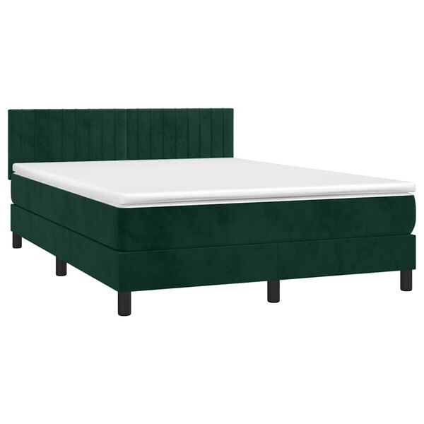 vidaXL Boxspringbett mit Matratze & LED Dunkelgr&uuml;n 140x200 cm Samt