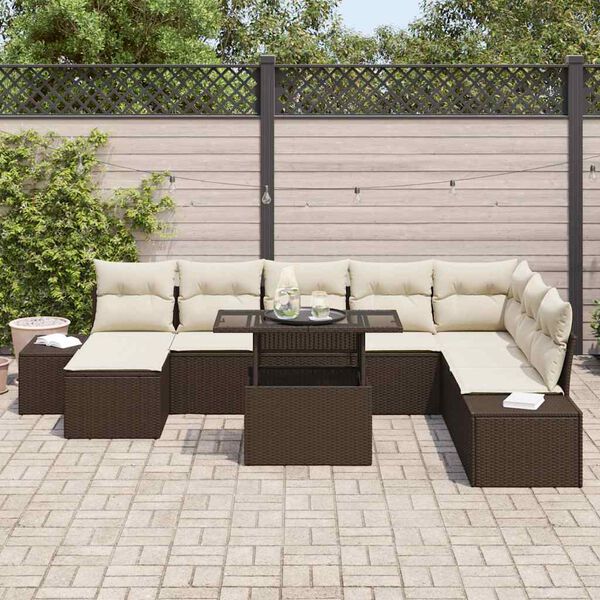 vidaXL Garten-Sofa-Set mit Speicher 9 pcs Braun Poly Rattan