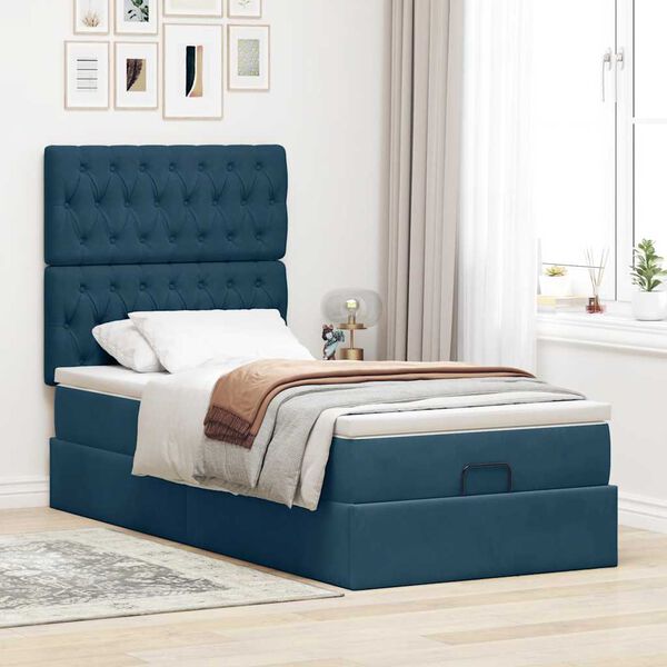 vidaXL Ottoman-Bett mit Matratzen Dunkelblau 90x200 cm Samt