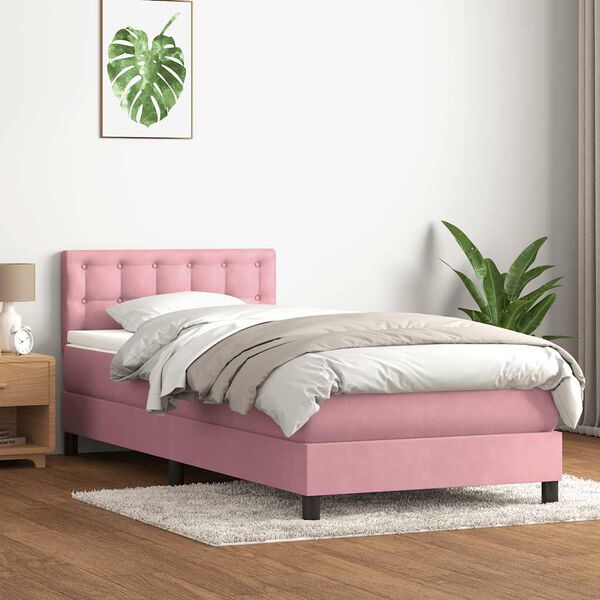 vidaXL Boxspringbett mit Matratze Rosa 100x220 cm Samt