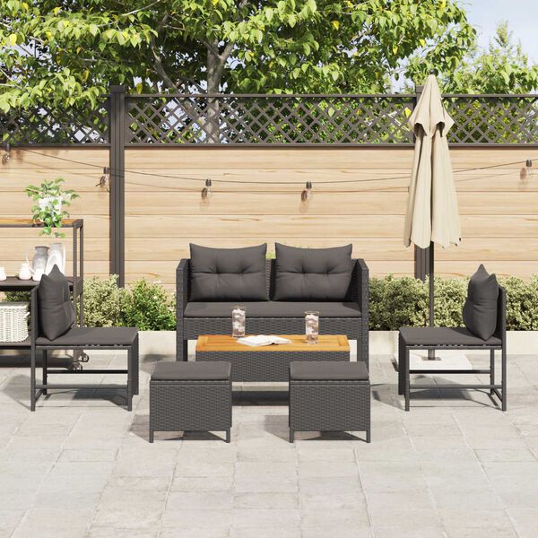 vidaXL Gartensofa-set mit Kissen 6 pcs Schwarz Poly-Rattan