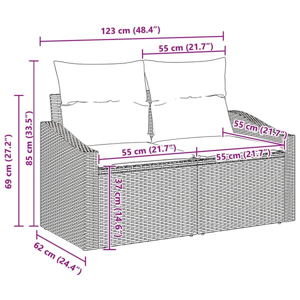 vidaXL Garten-Sofa-Set mit Kissen 11 pcs Hellgrau Poly-Rattan