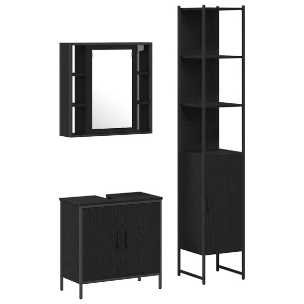 vidaXL Badezimmer Waschbeckenm&ouml;bel mit T&uuml;r 3 pcs Schwarz Holzwerkstoff