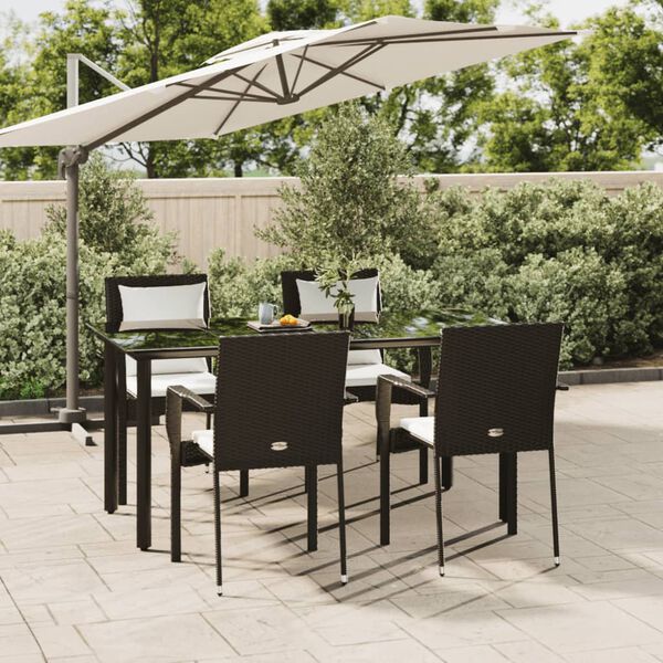 vidaXL 5-tlg. Garten-Essgruppe mit Kissen Schwarz Poly Rattan