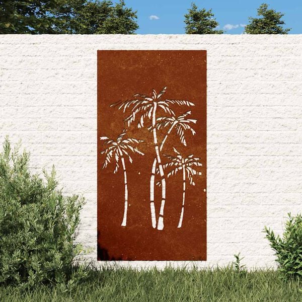 vidaXL Garten-Wanddeko 105x55 cm Cortenstahl Palmen-Design