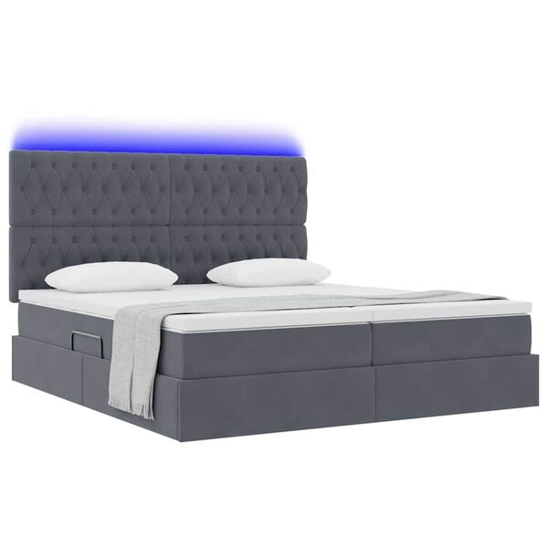 vidaXL Bett mit LED-Lichtleisten Dunkelgrau 200 x 200 cm Samt