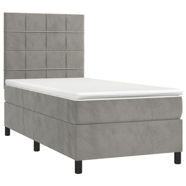 vidaXL Boxspringbett mit Matratze & LED Hellgrau 90x190 cm Samt