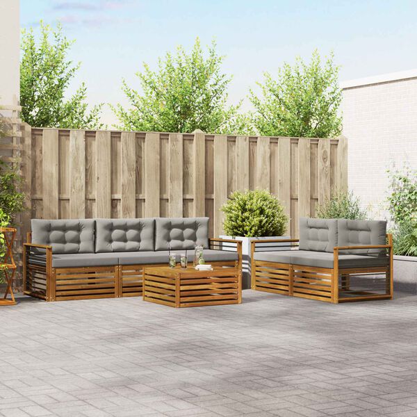 vidaXL Outdoor-Sofagarnitur mit Kissen 6 pcs Nat&uuml;rlich und Hellgrau