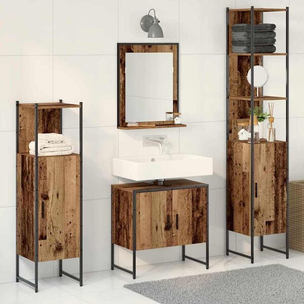 vidaXL Badezimmerm&ouml;bel Set mit Speicher 4 pcs Braun 33 x 33 x 185.5 cm