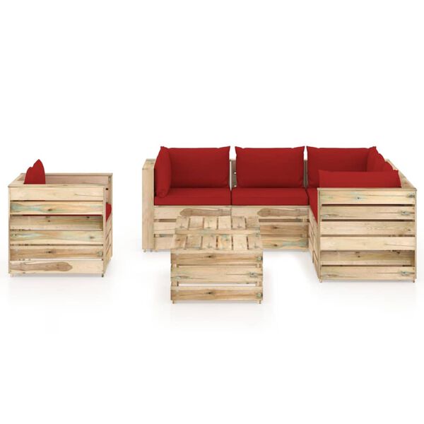 vidaXL 8-tlg. Garten-Lounge-Set mit Kissen Gr&uuml;n Impr&auml;gniertes Holz