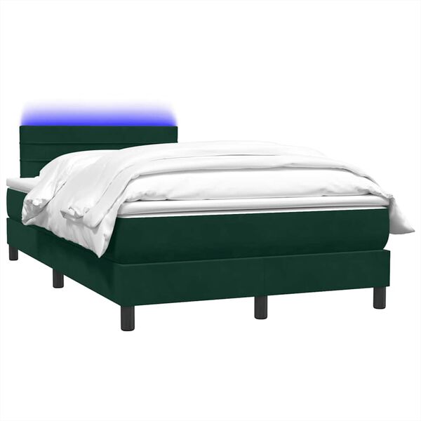 vidaXL Boxspringbett mit Matratze & LED Dunkelgr&uuml;n 120x220 cm Samt