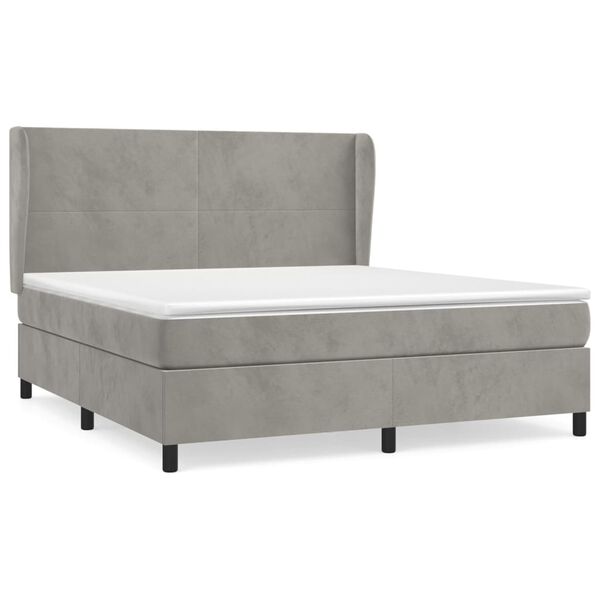 vidaXL Boxspringbett mit Matratze Hellgrau 180x200 cm Samt