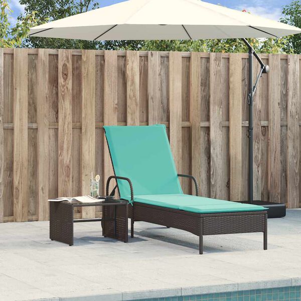 vidaXL Sonnenliege mit Rollen und Kissen Schwarz Poly Rattan