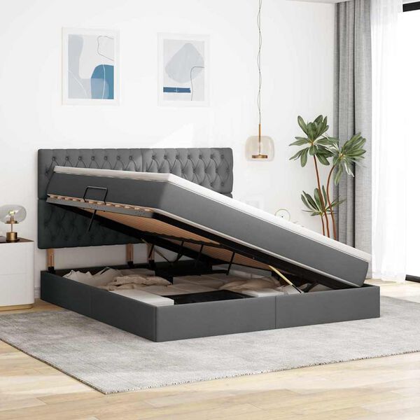 vidaXL Aufbewahrungsbett mit Matratze Dunkelgrau 160 x 200 cm