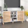 vidaXL Sideboard Weiß 105x30x60 cm Massivholz Kiefer und Natur-Rattan