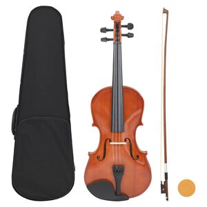 vidaXL Violine Komplettset mit Bogen und Kinnhalter Dunkles Holz 4/4