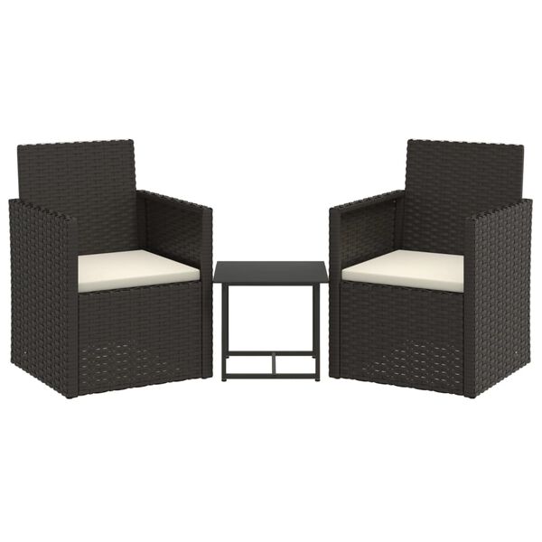 vidaXL 3-tlg. Garten-Sofagarnitur mit Kissen Schwarz Poly Rattan