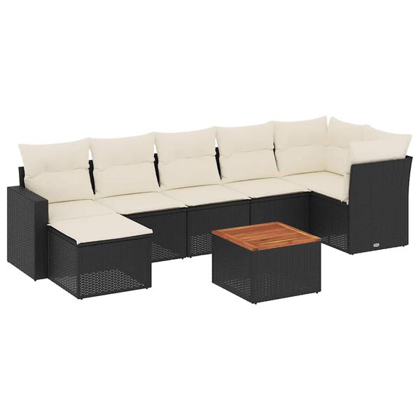 vidaXL 8-tlg. Garten-Sofagarnitur mit Kissen Schwarz Poly Rattan