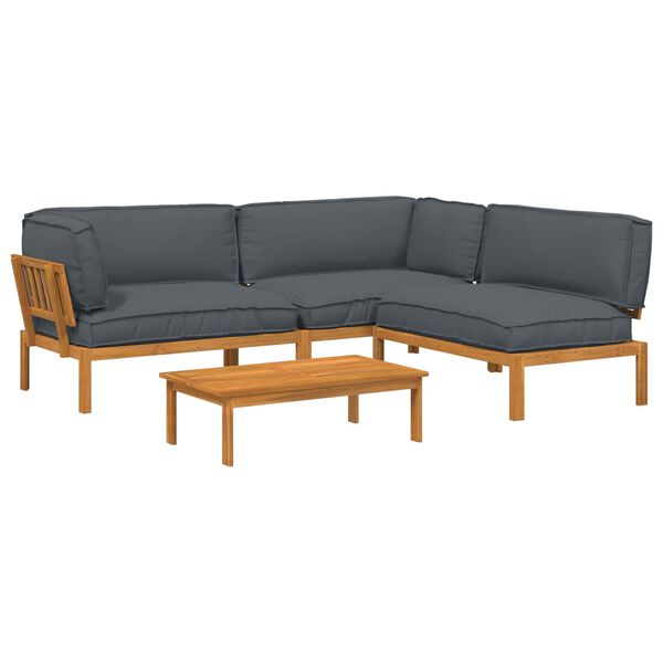 vidaXL Sofa Set mit Kissen Uni 4 pcs Anthrazit Massivholz Akazie