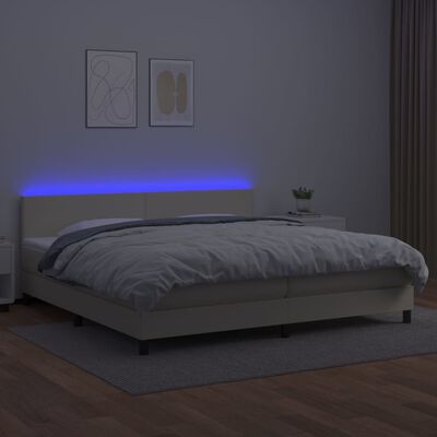 vidaXL Boxspringbett mit Matratze & LED Creme 200x200 cm Kunstleder