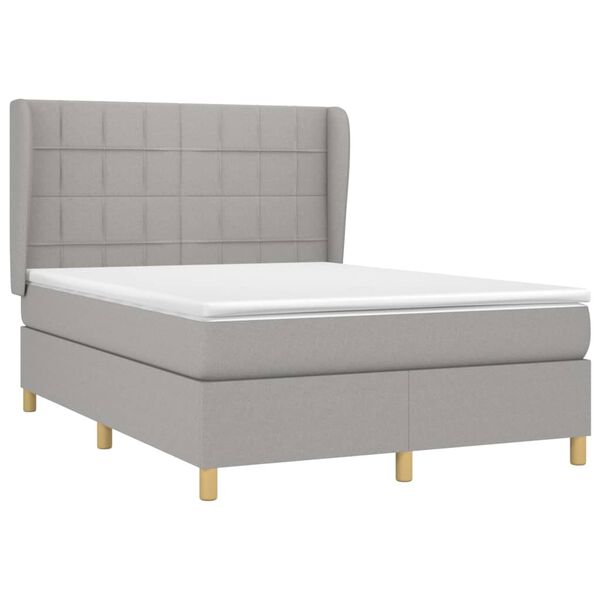 vidaXL Boxspringbett mit Matratze Hellgrau 140x190 cm Stoff