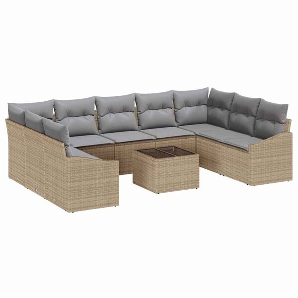 vidaXL Sofa Set mit Kissen 10 pcs Beige Poly Rattan