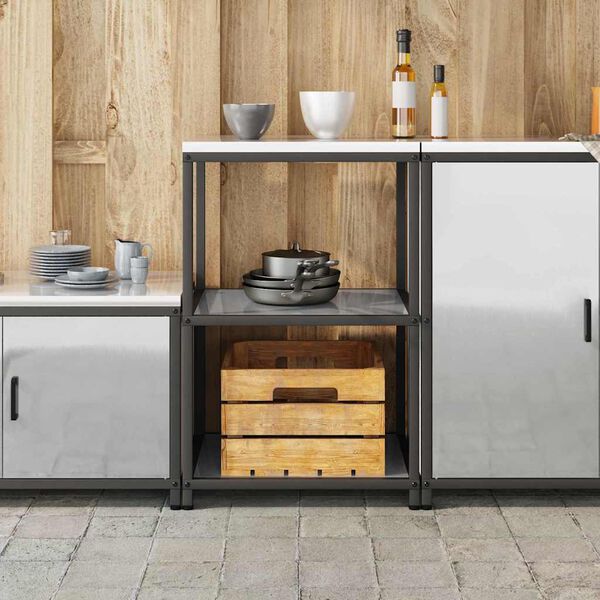 vidaXL K&uuml;chenaufbewahrung mit Regal Silber 60 x 50 x 92 cm Stahl