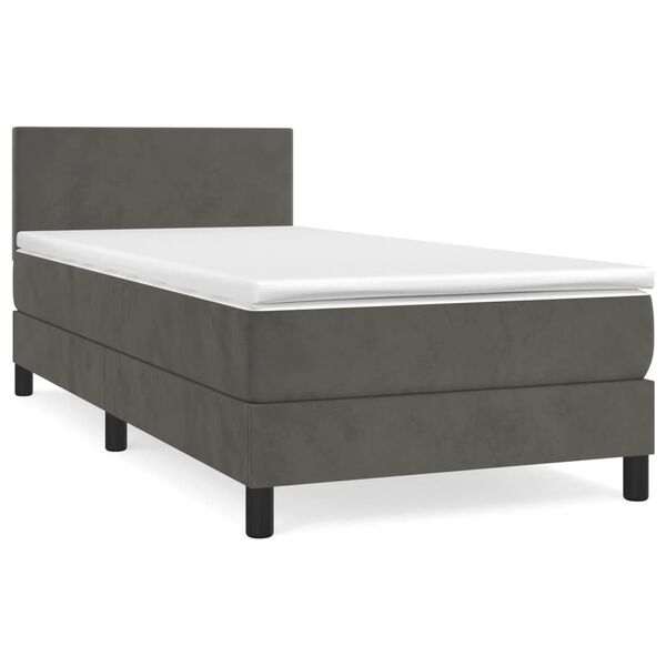 vidaXL Boxspringbett mit Matratze Dunkelgrau 90x190 cm Samt