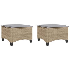 vidaXL Gartenhocker mit Kissen 2 Stk. Beige 55x55x36 cm Poly Rattan