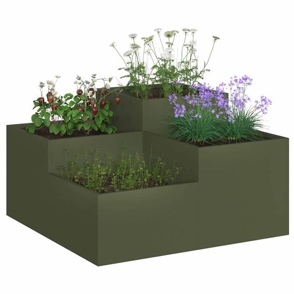 vidaXL Gartenblumentopf Olivgr&uuml;n 80 x 80 x 48 cm Stahl