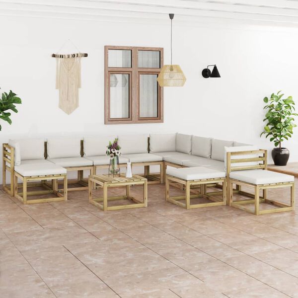 vidaXL 12-tlg. Garten-Lounge-Set mit Kissen Impr&auml;gniertes Kiefernholz