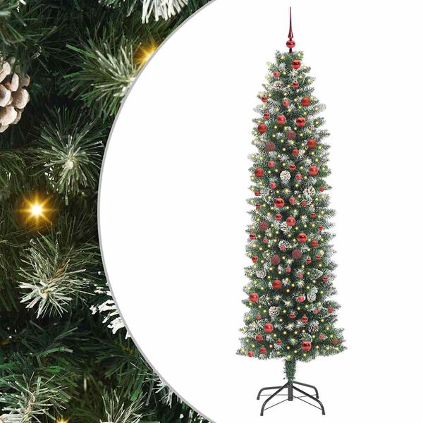 vidaXL Künstlicher schlanker Weihnachtsbaum Grün und Weiß 210 cm