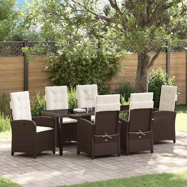 vidaXL Garten Essgruppe mit Kissen 7 pcs Braun Poly-Rattan