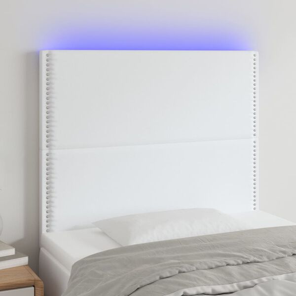 vidaXL LED Kopfteil Wei&szlig; 90x5x118/128 cm Kunstleder