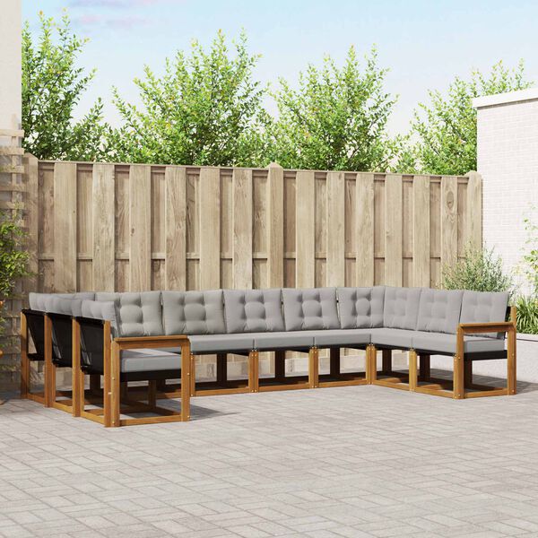 vidaXL Outdoor-Sofagarnitur mit Kissen 10 pcs Nat&uuml;rlich und Hellgrau