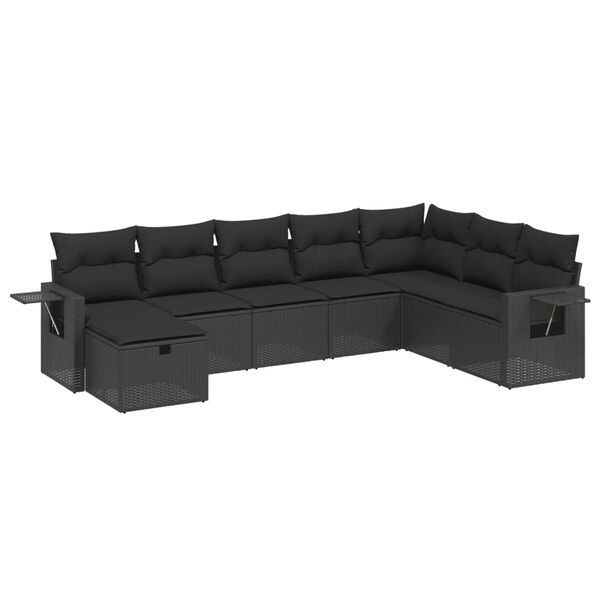 vidaXL 8-tlg. Garten-Sofagarnitur mit Kissen Schwarz Poly Rattan
