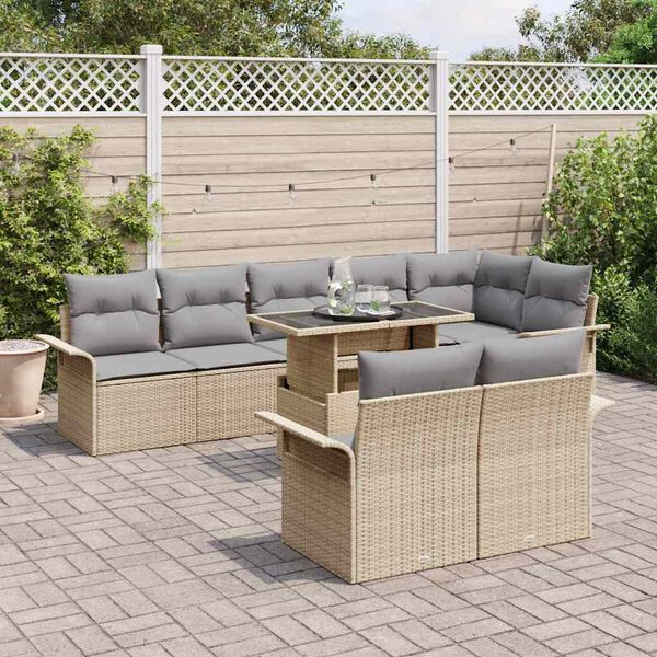 vidaXL Gartensofa-set mit Kissen 9 pcs Beige Poly-Rattan