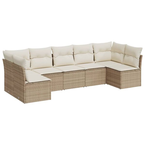 vidaXL 7-tlg. Garten-Sofagarnitur mit Kissen Beige Poly Rattan