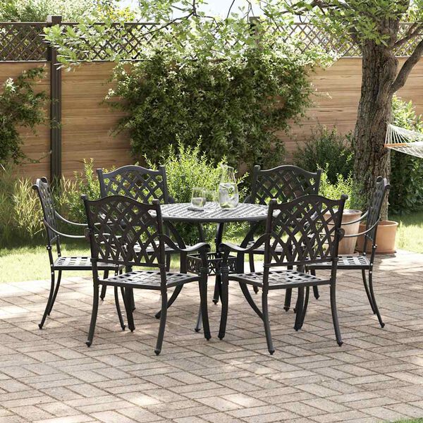 vidaXL Garten Essgruppe 7 pcs Schwarz Aluminium