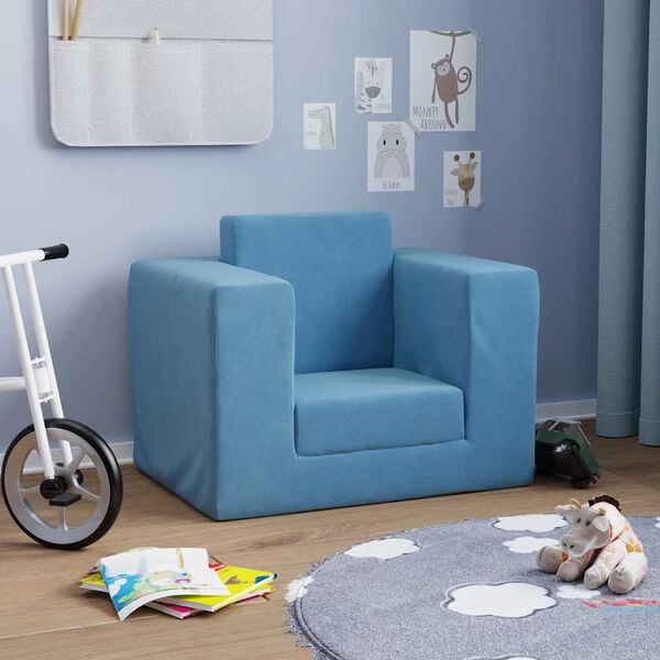 vidaXL Schlafsofa f&uuml;r Kinder Blau Weicher Pl&uuml;sch