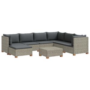 vidaXL 8 Stk. Rattan-Lounge-Set mit Kissen GENDT Naturrattan Kubu Grau