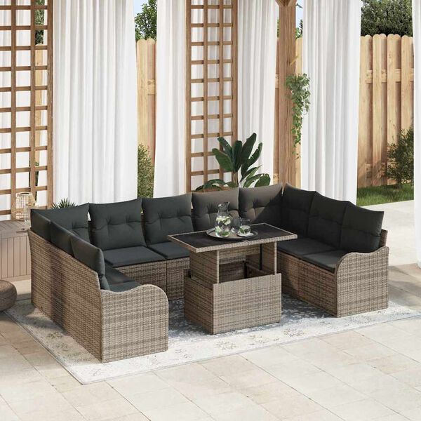 vidaXL Gartensofa-set mit Kissen mit Kissen 10 pcs Grau Poly Rattan
