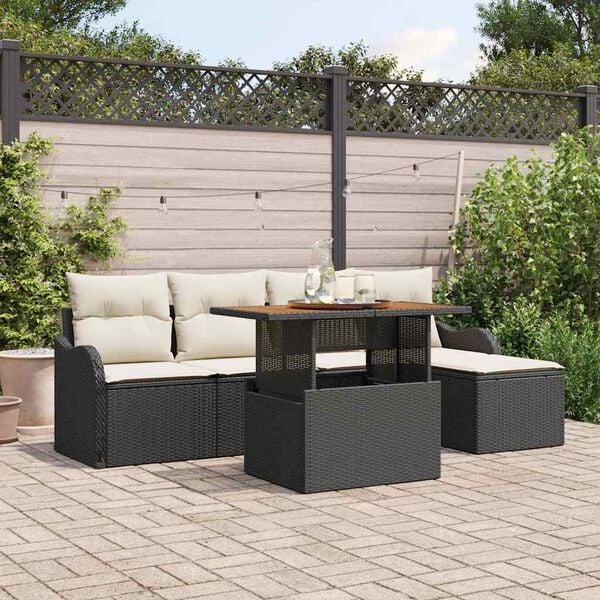 vidaXL Garten-Sofa-Set mit Speicher 6 pcs Schwarz Poly Rattan