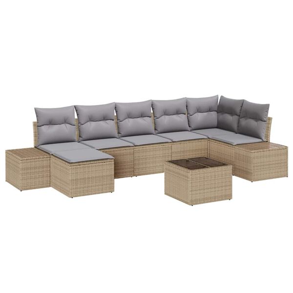 vidaXL Gartensofa-set mit Kissen 8 pcs Beige Poly-Rattan