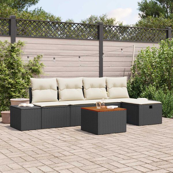 vidaXL Garten-Sofa-Set mit Kissen 6 pcs Schwarz Poly Rattan