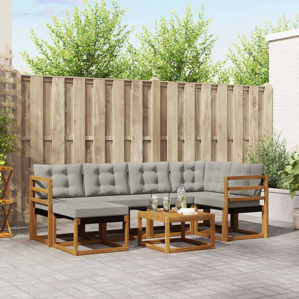 vidaXL Outdoor-Sofagarnitur mit Kissen 7 pcs Nat&uuml;rlich und Hellgrau