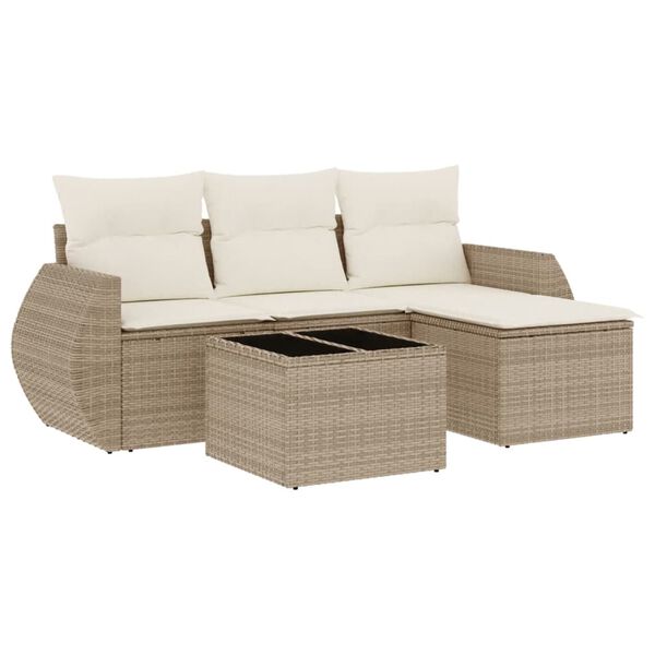 vidaXL 5-tlg. Garten-Sofagarnitur mit Kissen Beige Poly Rattan